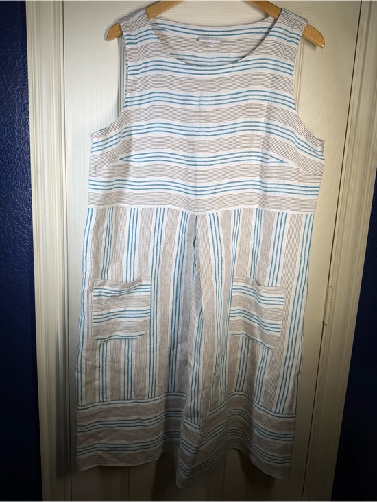 J. Jill Dresses & Skirts - J. Jill Linen Sz L Blue and Beige Striped Midi Dress